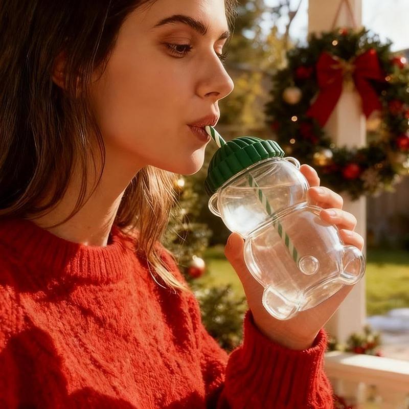 

500Ml Cartoon Bear Shaped Coffee Mug Cute Bear Mug With Straw Transparent Creative Milk Coffee Water Cups зелений