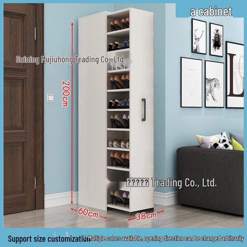Wheeled Sliding Shoe Cabinet with Storage Drawer, Dustproof Side-Pull Rack, for Narrow Entrances