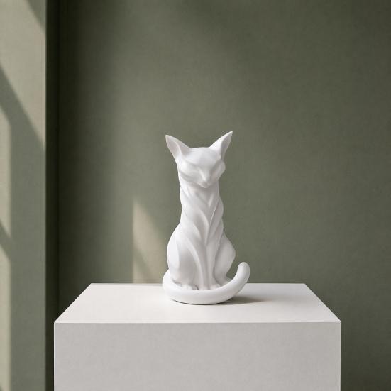 Cat Sculpture, 3D Printed Matte White Desktop Decor with Artistic Lines, Home Ornaments for Shelf Display, Minimalist Decor Gift for Cat Lovers