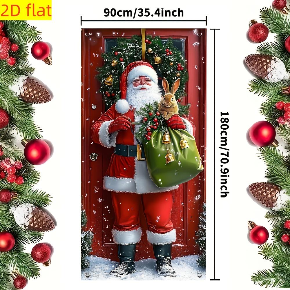 1PC Large Christmas Door Banner - Santa and Rabbit Holiday Decoration with Snow View, Extra Long 35.4x70.8 Inch Door Curtain