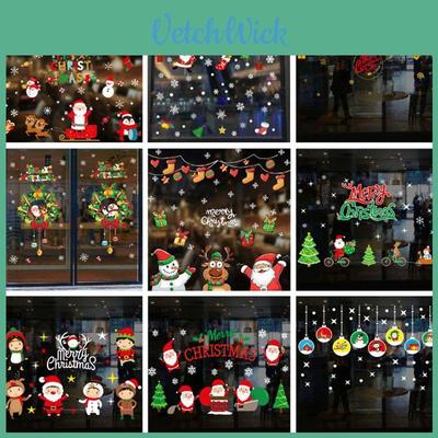Vibrant Christmas Wall Window Sticker Set Featuring Santa Claus For Festive Home Decoration