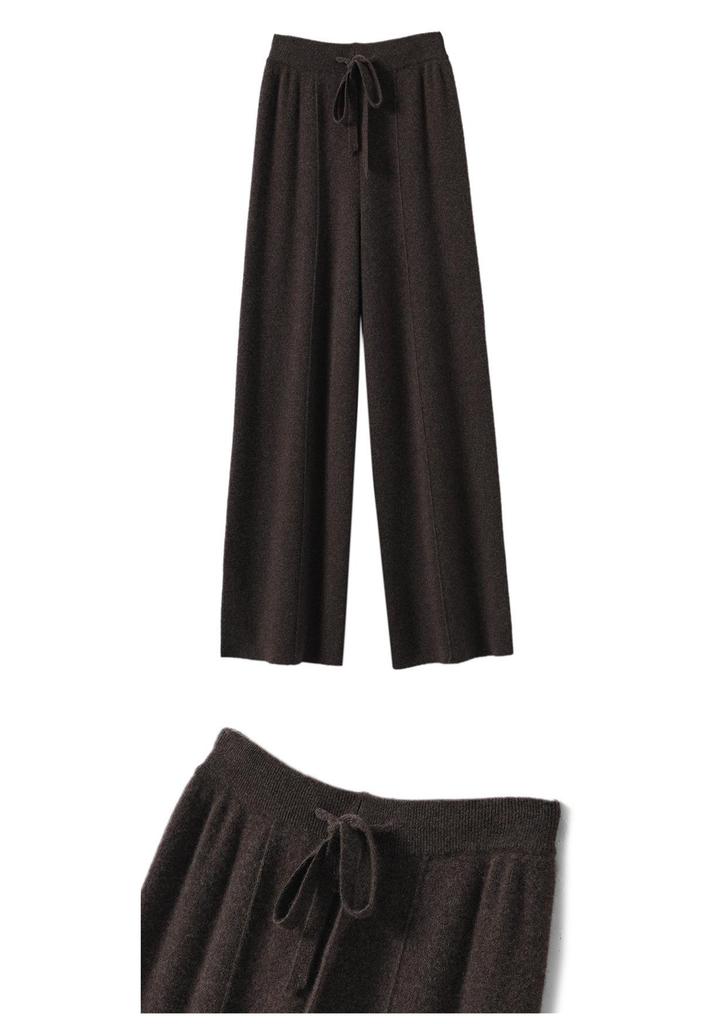 Women's High-Waist Wool Wide-Leg Pants - Autumn/Winter Floor-Length Knitted Casual Trousers