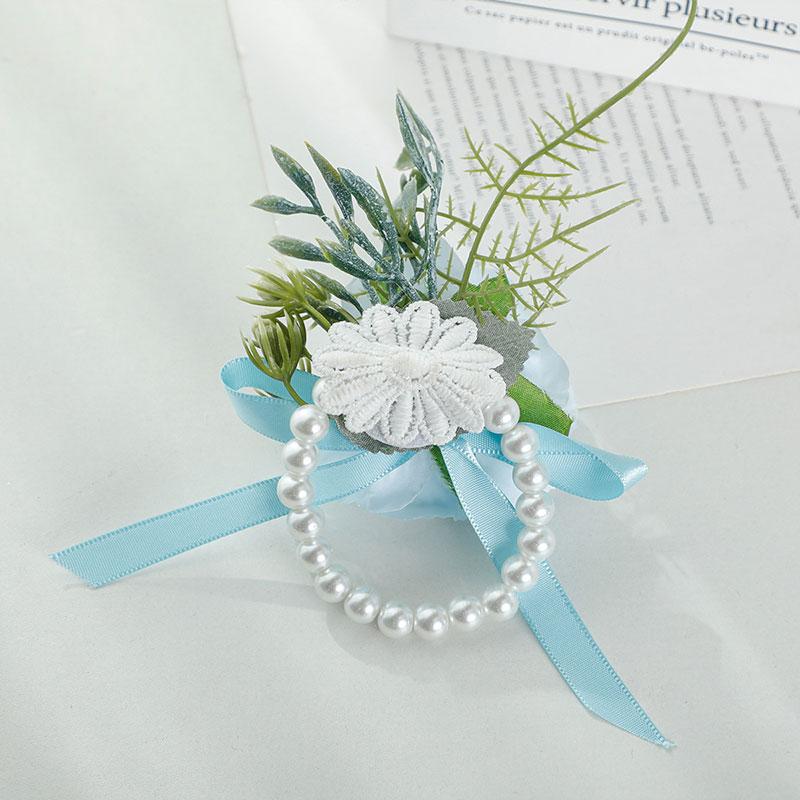 1 pz Fiore Artificiale Accessori Matrimonio Corsage da Polso Bottoniera Matrimonio Braccialetti per Damigelle Rose di Seta