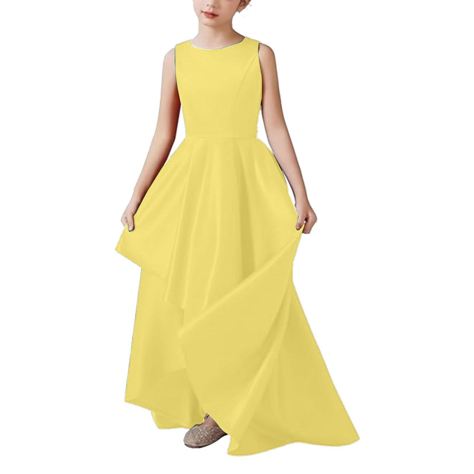 

Атласное платье для девочек без рукавов с круглым вырезом и асимметричным подолом 160 жёлтый