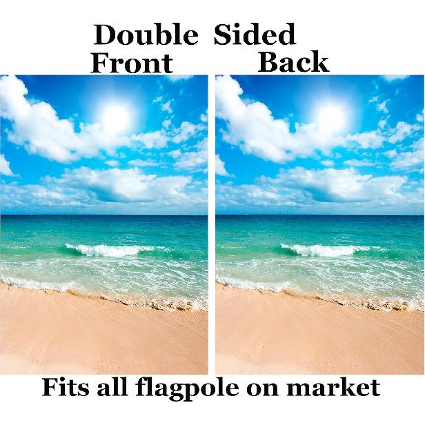 Summer Beach Ocean Garden Yard Flag 12"x 18" Double Sided, Tropical Mexican Yucatan Caribbean Sunlight Waves Sea Polyester Welcome House Flag Banners