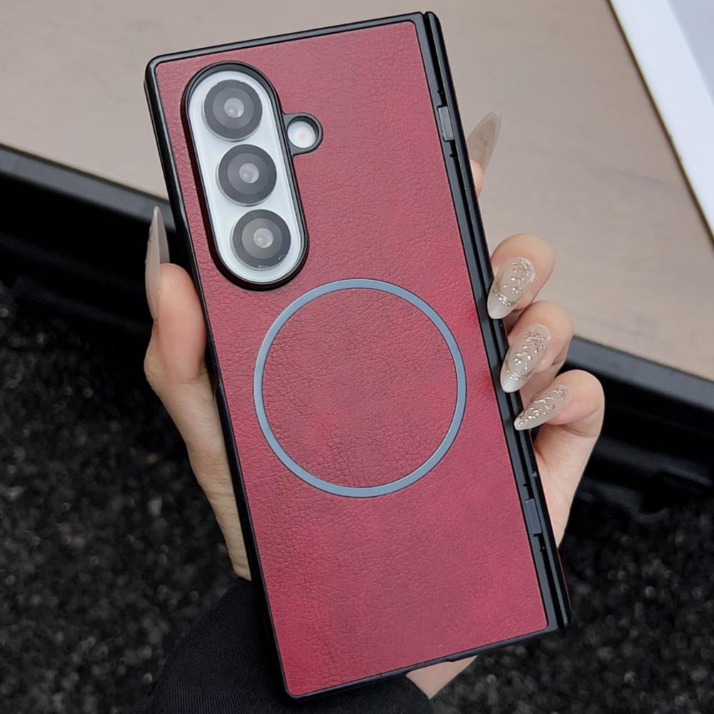 Luxury Busine Sle Leather Hinge Magnetic Phone Case for Original Samsung Galaxy Z Fold 7 6 5 4 3 Magsafe Wireless Charging Cover