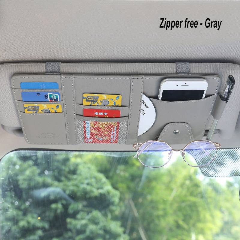 PU Leather Car Sun Visor Organizer Multi-Pocket Auto Storage Pouch With Sunglasses Clip For Card Phone Car Interior Organization