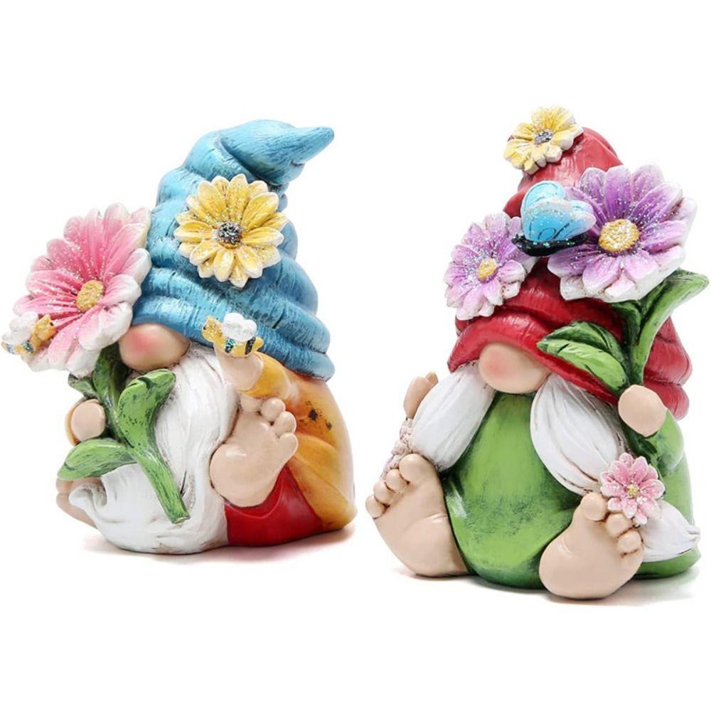 Stolní miniatury Květinový elf soška Zábavná ozdoba Mikro-krajina Trpaslík sedící soška Dekorace zahrady Pryskyřice Gnome řemesla Velikonoce