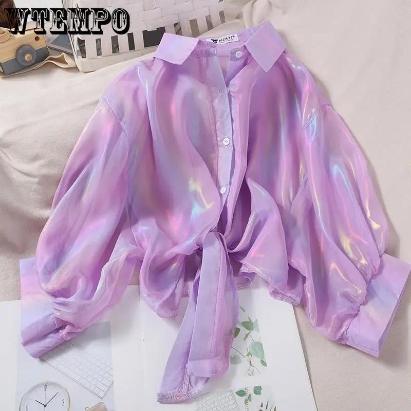 Gradient Purple Chiffon Shirt Women's Thin Coat Loose Long-sleeved Cardigan Sunscreen Shirt Casual Top Sweet Fashion New Style