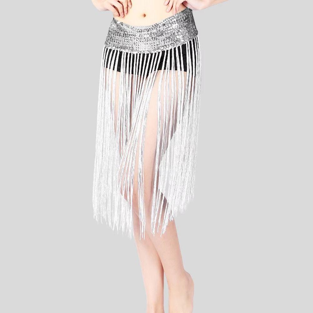 Glitter Sequins Belly Dance Belt Long Tassel Sequin Waist Chain Boho Hip Scarf Skirt  Belly Dancing