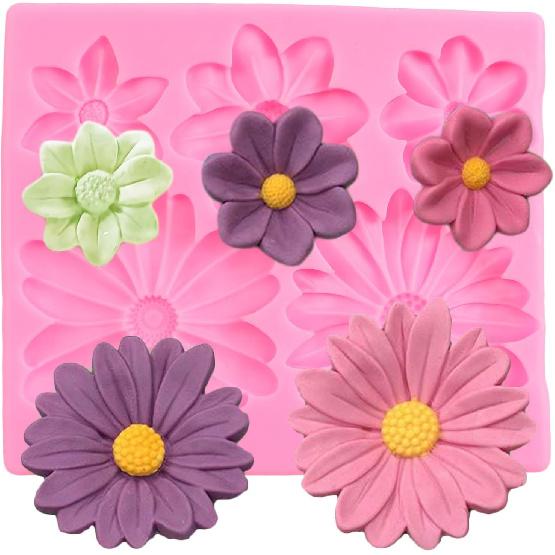 Flower Blossoms Silicone Mold Daisy Chrysanthemum Flower Fondant Mold for Cake Decoration Chocolate Cupcake Topper Candy Sugar Craft Polymer Clay Gum