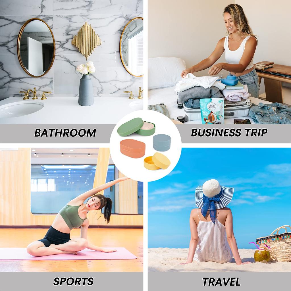 4 Pcs Travel Soap Box Holder Case, Portable Leak Proof Round Soap Dishes Container with Lid for Shower Gym Bathroom