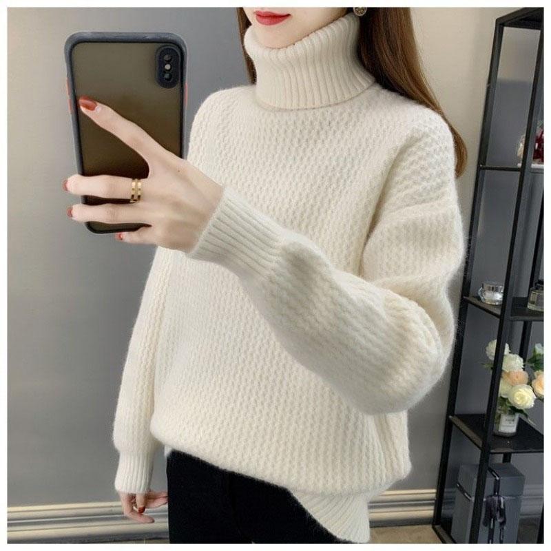 

Светр з високим коміром Жіночий пуловер 2023, осінь/зима, короткий рукав, вільний універсальний трикотажний светр, пуловер, жіночі топи One Size бежевий