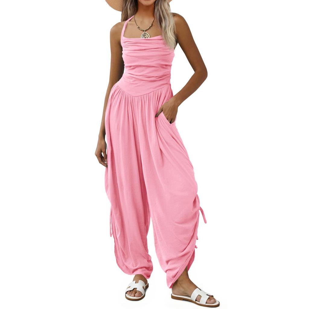 Damen Farbiger Lässiger Modischer Jumpsuit mit Taschen