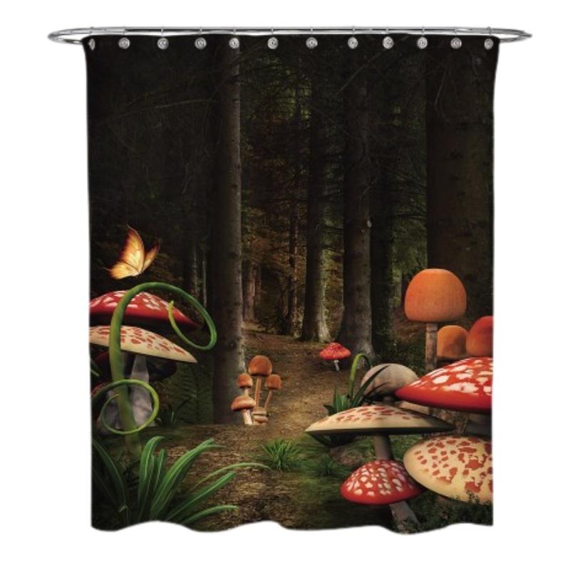 Verträumter Waldpilz Schaukel Polyester Digital bedruckter Duschvorhang