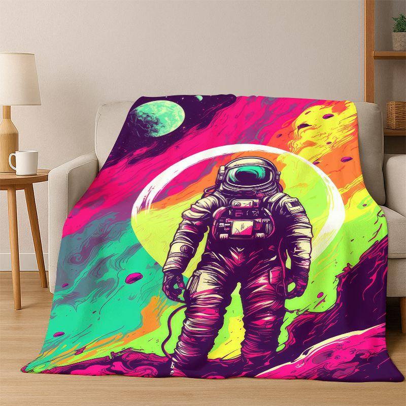 Cartoon Astronaut Universe Spaceman Outer Space Flannel Blanket Soft Warm Throw Blanket for Bedroom Living Room Bed Travel kids