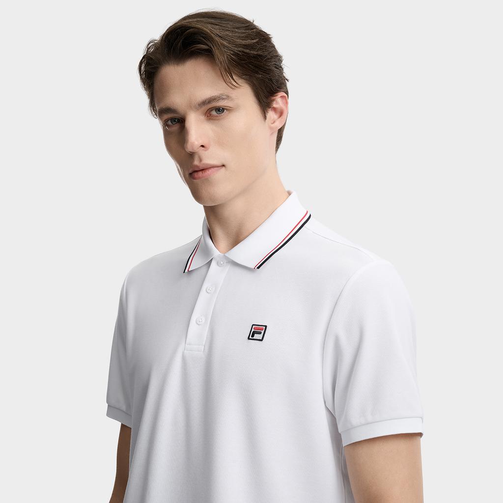 Fila F.C. Fashion Classic Simple Retro Casual Comfortable Versatile Knitted Short Sleeve Polo Shirt Men Tops White F11M621102FWT