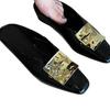 2025 new retro niche metal decorative square head baotou half slippers women's gold inner height-increasing slope heel cool slippers