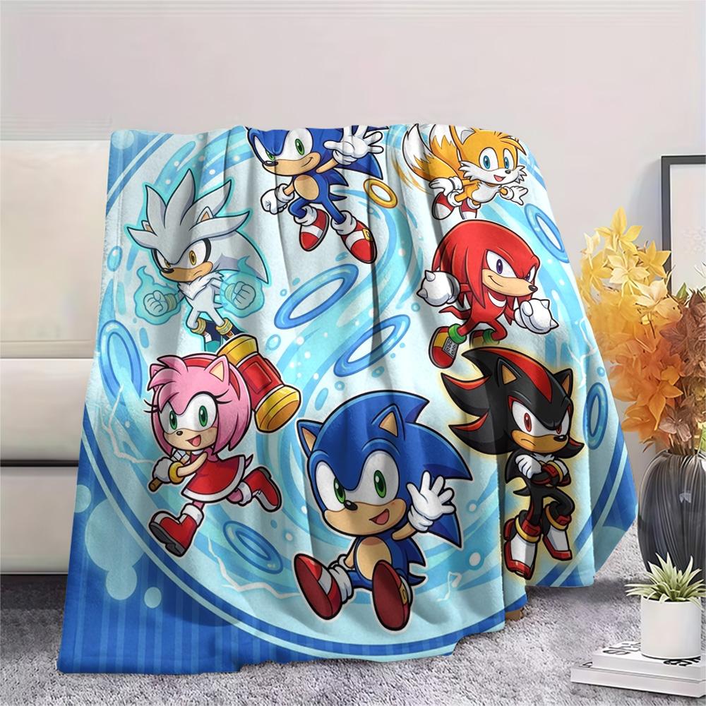 Hedgehog Sonic Print Flannel Blanket, Ultra Soft High Quality All Seasons Warm Throw, Home Decor Cozy Blanket, Perfect Christmas Gift