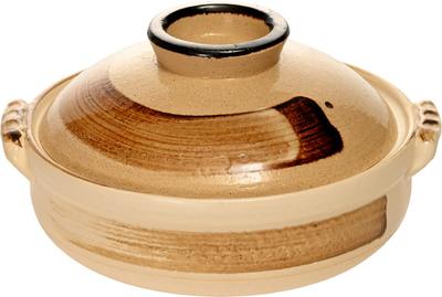 [Saji Pottery] Country-style Brushstroke Clay Pot, Size 6, Banko Ware, Made In Japan, 1-person Serving, Suitable for Direct Heat, Microwave and Oven