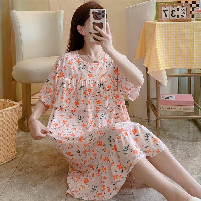 Anti-bumping Nightdress Women's Summer Pastoral Small Floral Thin Skirt New Year's Loose Loungewear Dress
