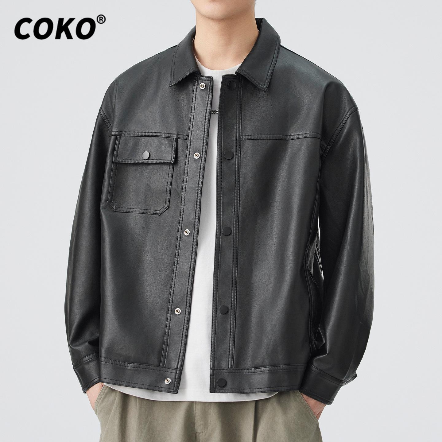 

COKO Men s High-End Matte Leather Motorcycle Jacket - Autumn 2025 Edition XL for 145-160 jin чорний