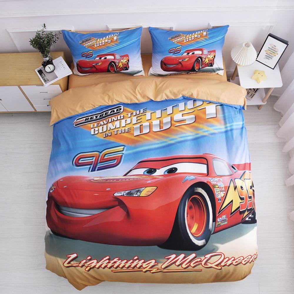 Autos Bettwäsche Set Wendbares Bettbezug Set mit Kissenbezug 2/3 Teile Lightning McQueen Bettdeckenbezug für Kinder Kinder Auto Fans