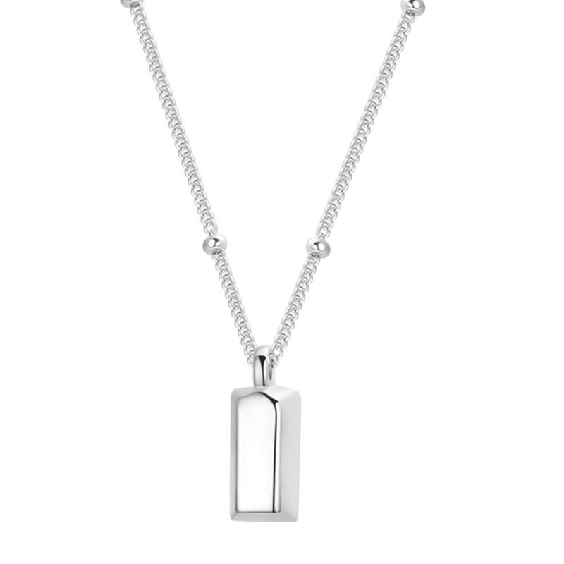 S925 Sterling Silver Gold Brick Pendant Necklace for Women Minimalist Chic Chain 41cm 50cm 925 silver белый