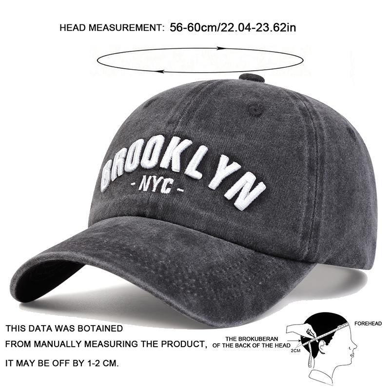 Unisex BROOKLYN Letter Embroidery Wash Baseball Caps Spring and Autumn Outdoor Adjustable Casual Hats Sunscreen Hat