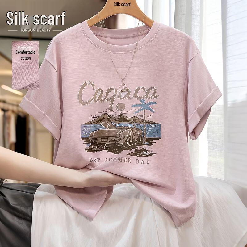 Women s Round Neck Printed Short Sleeve T-Shirt M