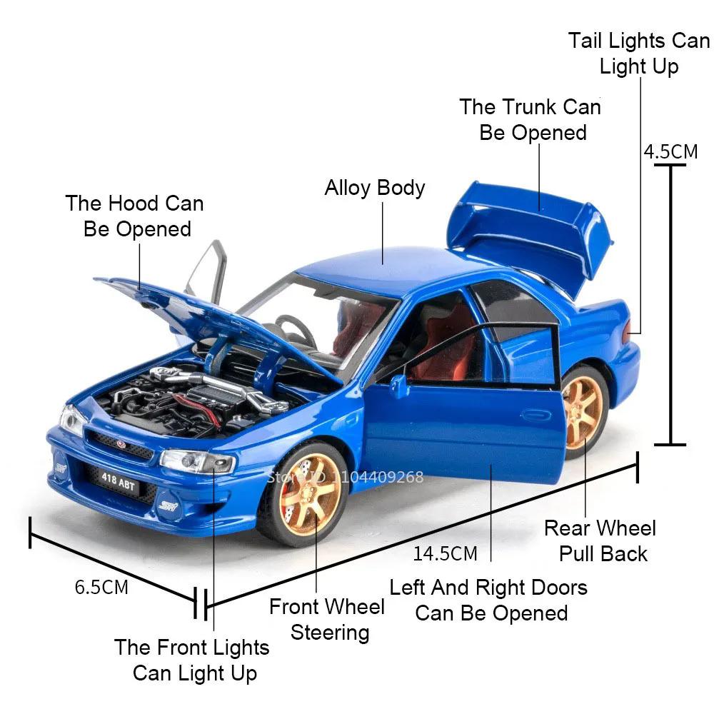 1:32 Scale Subaru Impreza STI Alloy Car Toy Model Doors Opened Shock Absorption Vehicle Models Sound Light Gifts for Children