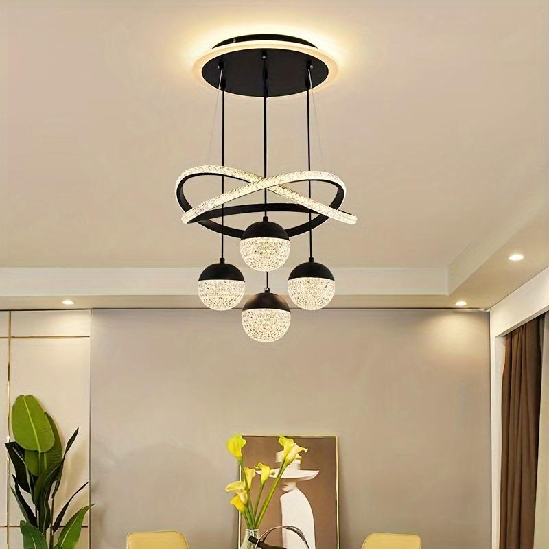 LED Dining Room Lamp Modern Simple Four Head Acrylic Ball Chandelier