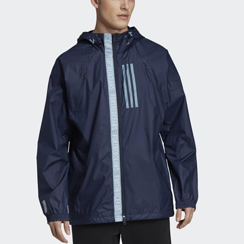 Adidas Casual Training Windbreaker Jacket With Hood Men Outerwear Navy-Blue EB7600