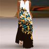 Abito da donna A-line Maxi Lungo Senza maniche Bicolore Stampa floreale Autunno e Inverno Scollo a V con uno Stile Retro ed Elegante
