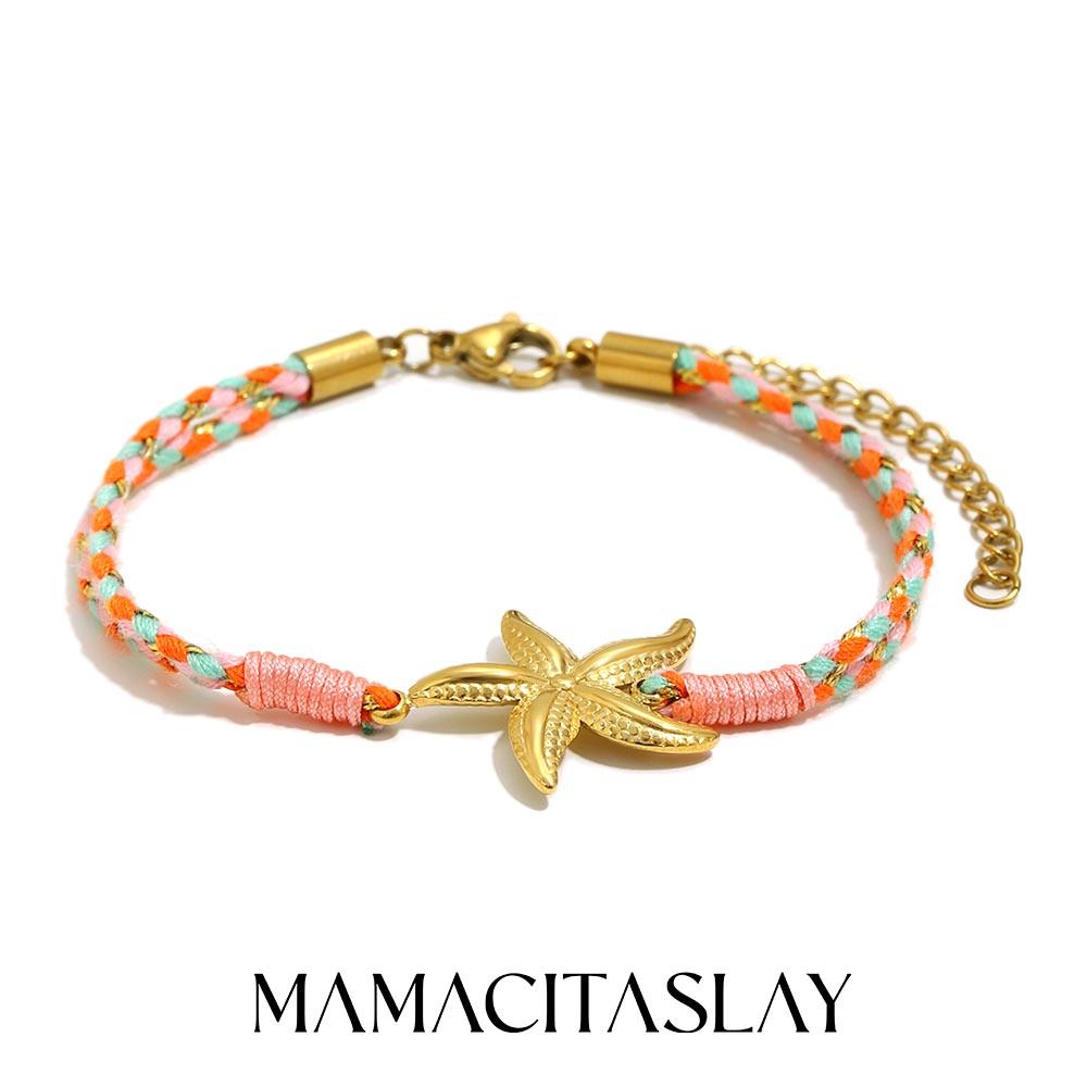 MamacitaSlay Bracelet en Corde Tressée à la Main Style Océan en Acier Inoxydable 316L Plaqué Or 18K Bijoux Étanche Bracelet pour Femme Cadeaux