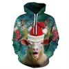 New Christmas Santa Claus Crew Neck Casual Sweater Digital Printed Animal Cat Couple Hoodie