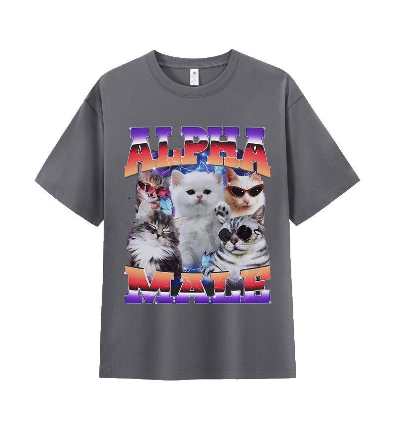 Alpha Hane Kattunge Rolig Meme Humor Grafisk T-shirt Herr Dam Vintage Överdimensionerad Bomulls-T-shirt Lös Rundhals Kortärmad T-shirts