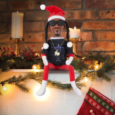 Snoop Elf On The Stool Funny Hip Hop Doll Christmas Ornaments Plush Doll Toy Collectible Home Decoration