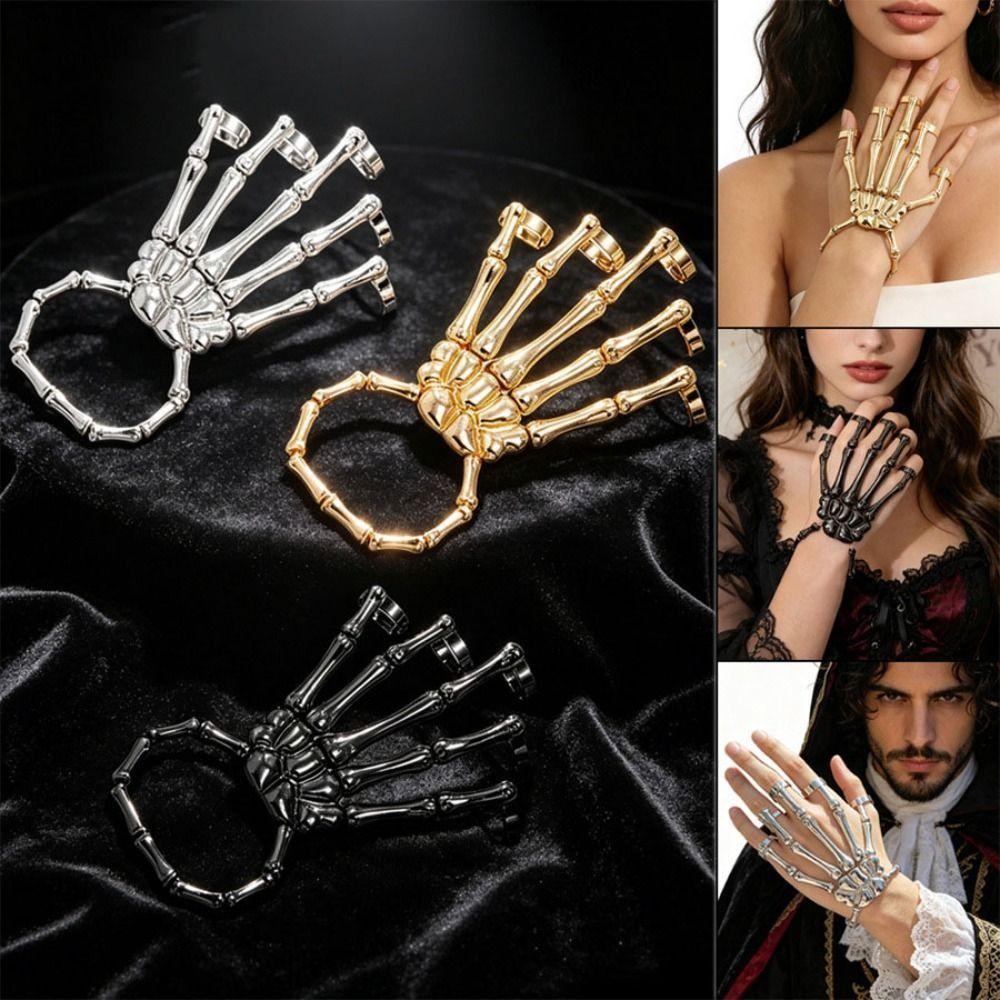 Alloy Texture Skull Bracelet Metal Texture Metal Hand Rings Ghostly Finger Ring Bracelet Cosplay