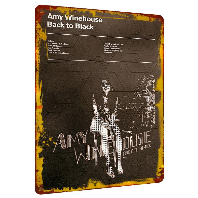 

Amy Winehouse Back to Black Album Cover Art Metal Wall Decor Music Poster for Home Bar Decoration 20x30cm（7.8x11.8inch）