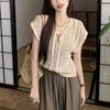 Hollow Hook Flower V-neck Vest Knitted Sweater for Women's Summer Design Short Style Sun Resistant Sleeveless Top for External Wear