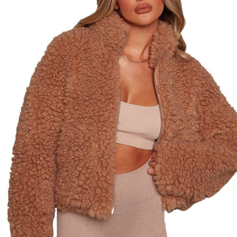2026 Autumn/Winter Women's Plush Lambswool Short Cardigan Jacket