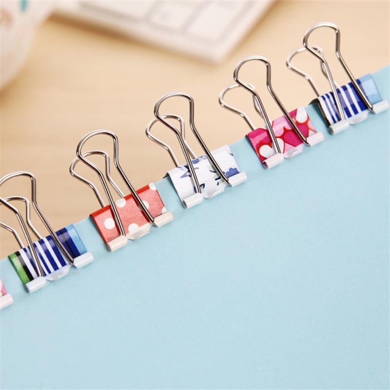 24PCS/Box Small Size 19mm Printed Metal Binder Clips Paper Clip Clamp Office School Binding Supplies