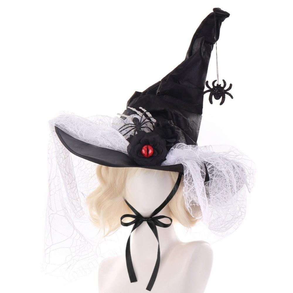 Eyeball Flower Witch Hat Spider Pendant Wizard Cap Cool Halloween Hat  Adult