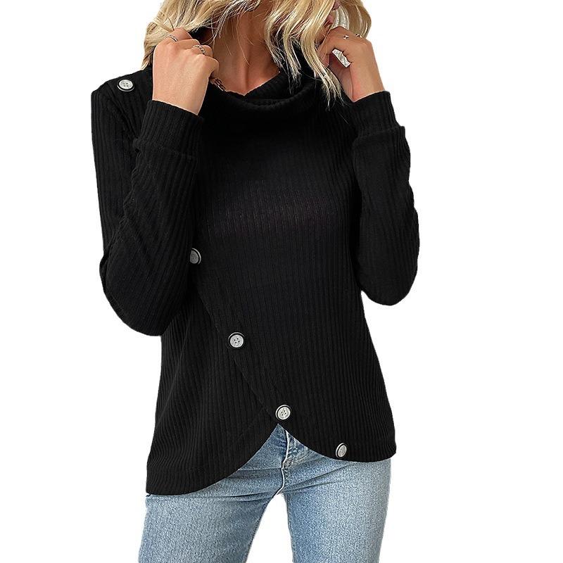 Women S Long Sleeve Knit Pullover Top Mock Neck Solid Color Irregular Hem