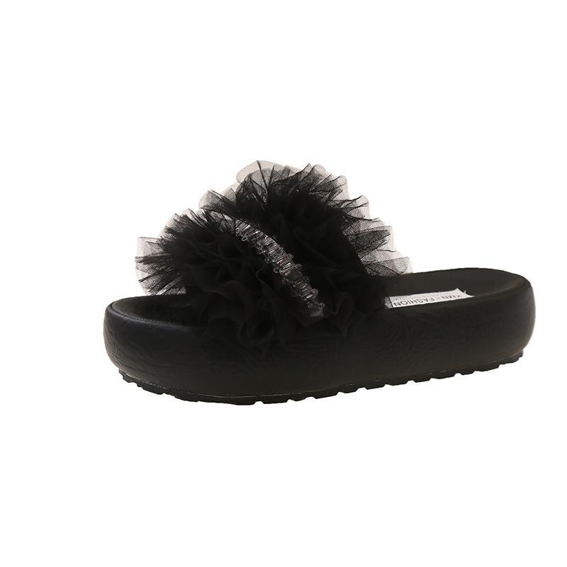 Mesh casual rhinestone sandals women's outer wear 2025 summer new small soft bottom comfortable and lightweight one-word slippers