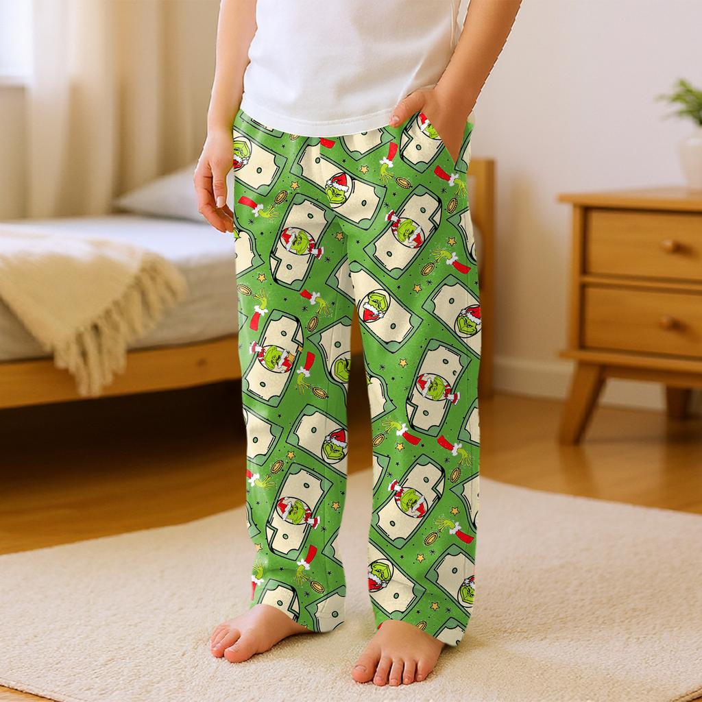 Children's Versatile Christmas  Print Pocket Plush Casual Pants Pajama Pants Home Pants