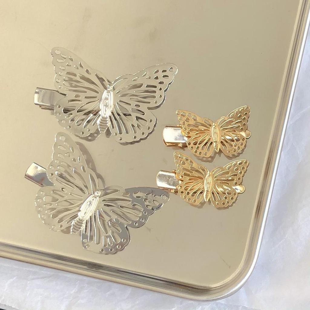Hollow Butterfly Hair Clip - Y2K Silver/Gold Accessory for Bangs