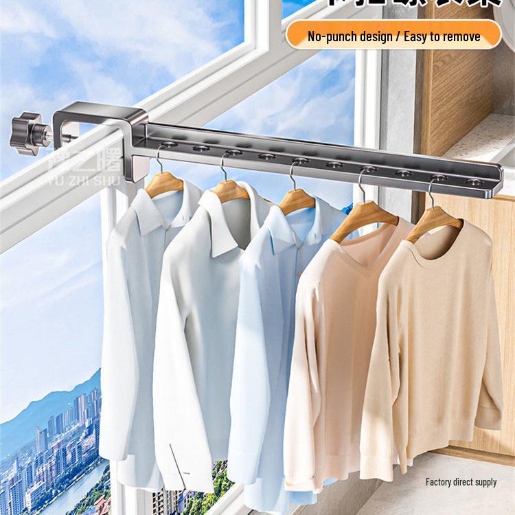 Anti-theft Balcony & Window Clothes Drying Rack with Railing Hooks for Dorms & Households