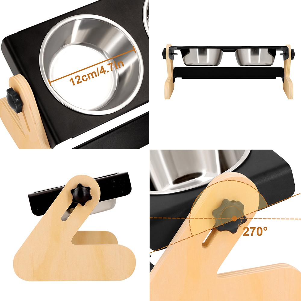 Iron and Wood Combination Dog Bowls for Medium Dogs Pets Food Bowl Stand with Stainless Steel Food Bowls for Cats & Dogs